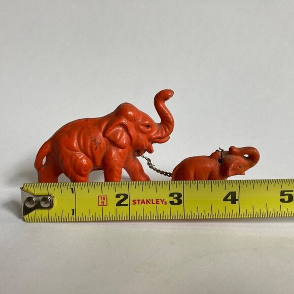 Orange Elephants Baby & Momma Mom Chained Japan Vintage - Picture 2 of 8
